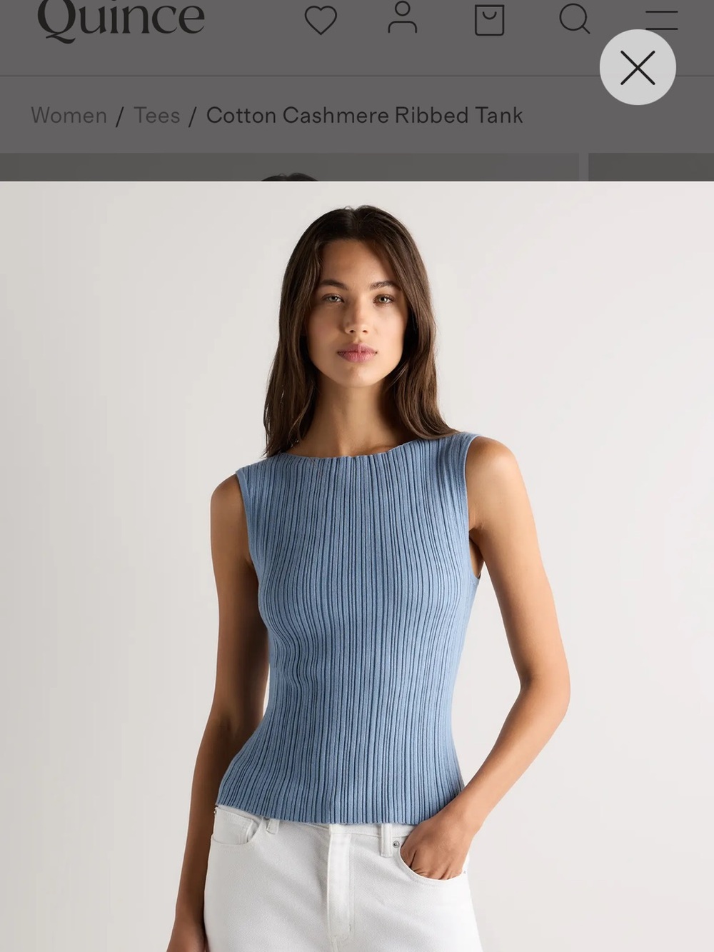Quince Ribbed Cotton-Cashmere Tank Top in Dusty Blue